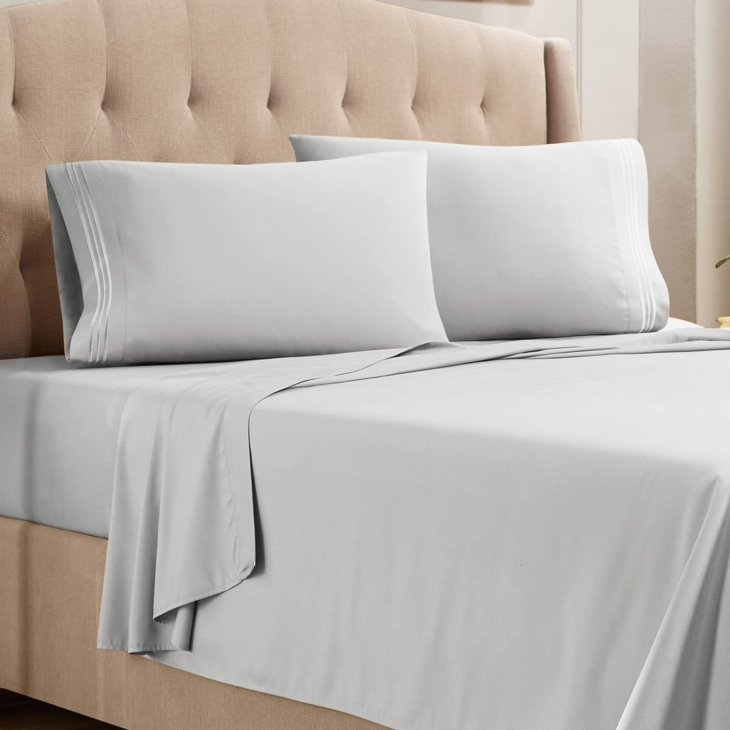 プレミアムベッド用シーツ&枕カバー6点 豪華でソフトなリネン製品 特別に深さのあるスーパーフィットボックスシーツ ベッドルームの必需品 ボーナスとして枕カバー2枚とより良い睡眠のためのガイド付き Twin XL