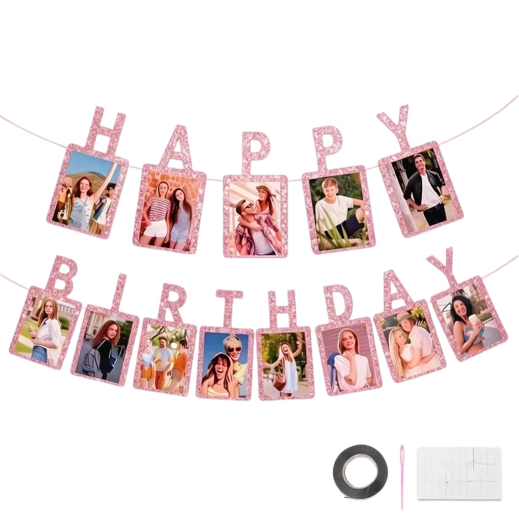 Happy Birthday Photo Banner,DIY Photo Banner for Happy Party Decoration