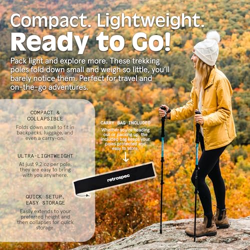 Retrospec Solstice Trekking Poles for Hiking - Camping Essentials with Adjustable Height 26-54in - Lightweight Aluminum Walking Sticks with Cork & Foam Grips & Quick-Lock System - Collapsible Design - image 7