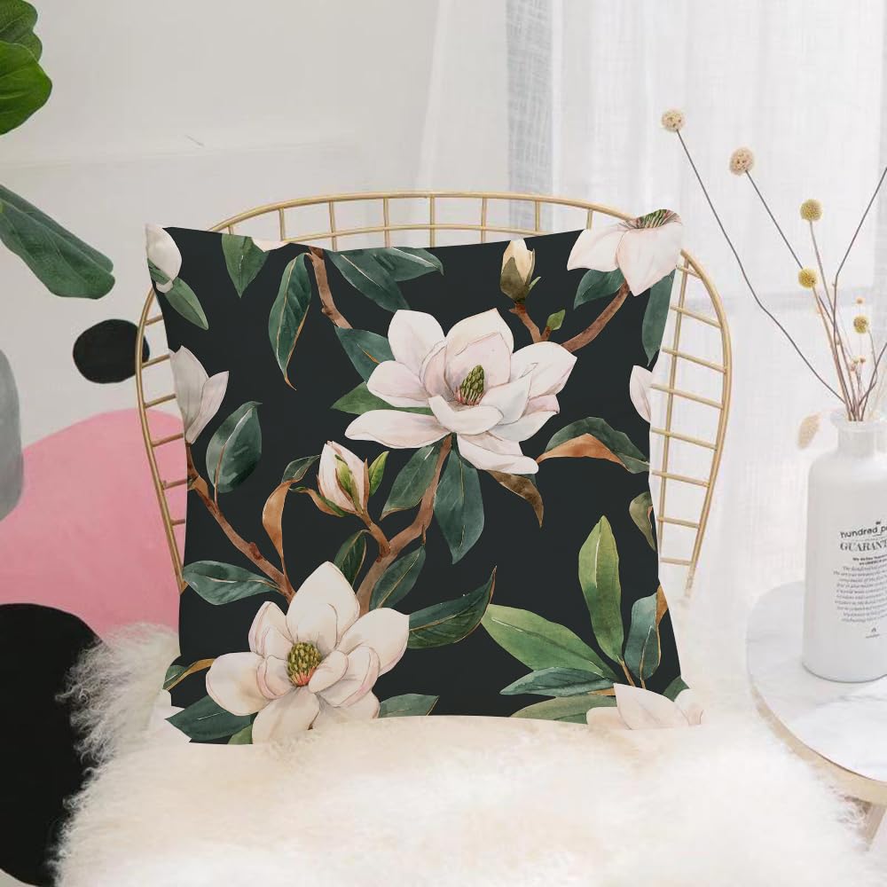 HYMSXW Cushion Cover,Throw Pillow Case Home Decorative for Living Room Bedroom Sofa Chair 20X20 Inch,with hand drawn watercolor white magnolia flowers,Pillowcase 50X50cm