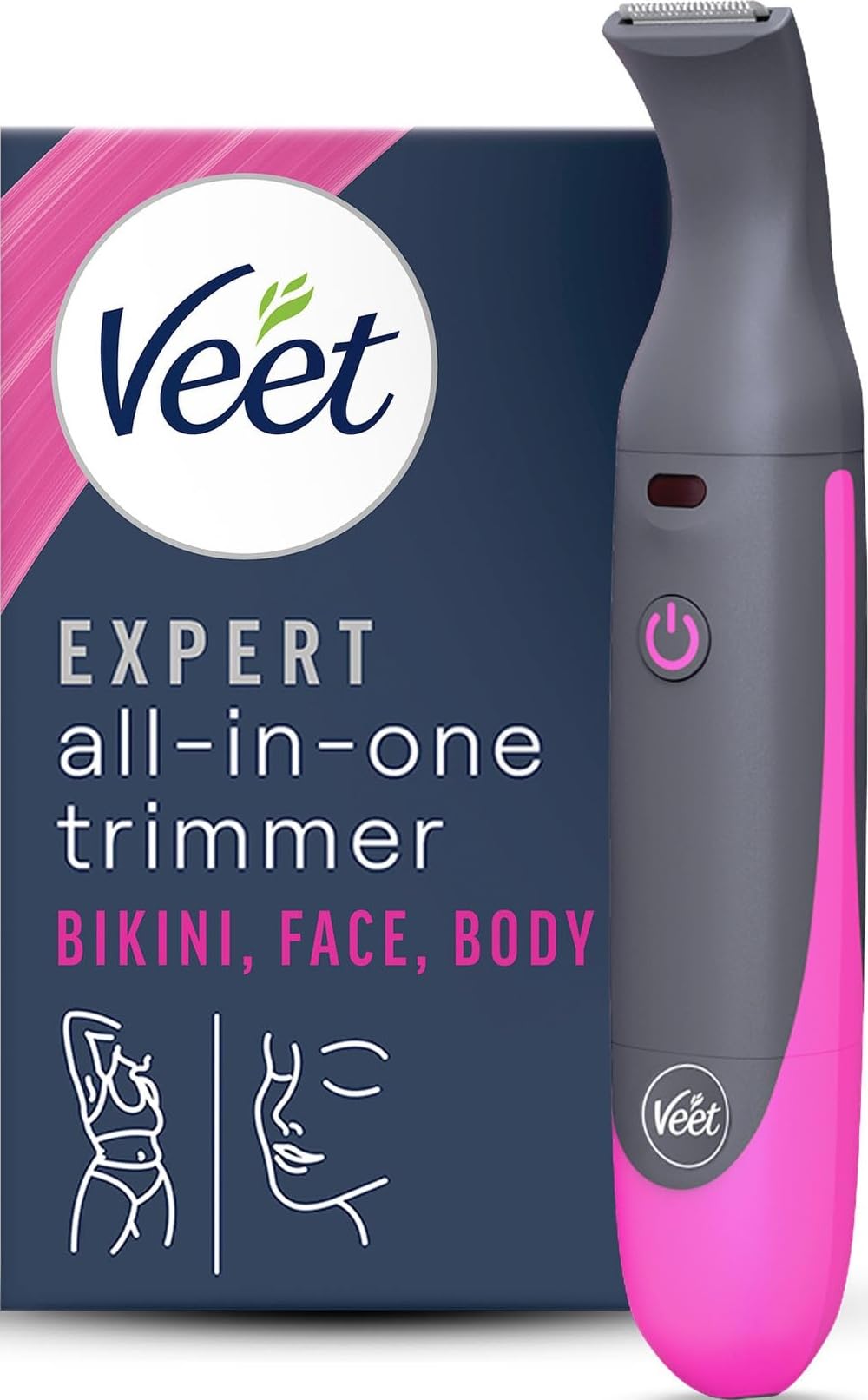 Veet All in One Trimmer, Bikini and Full Body, Face and Eyebrows, Women's Intimate Zone Water Resistant, with 2 Heads and 4 Combs for Precision, with USB Charger