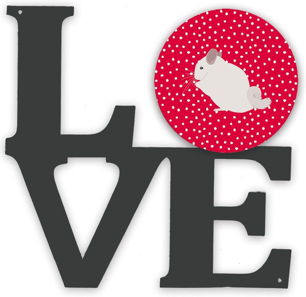 Caroline's Treasures CK5424WALV Pink and White Chinchilla Love Metal Wall Artwork LOVE, Red Indoor Outdoor Art Decor Patio, Bathroom, Kitchen Colorful Aluminum and Black Steel Sculpture