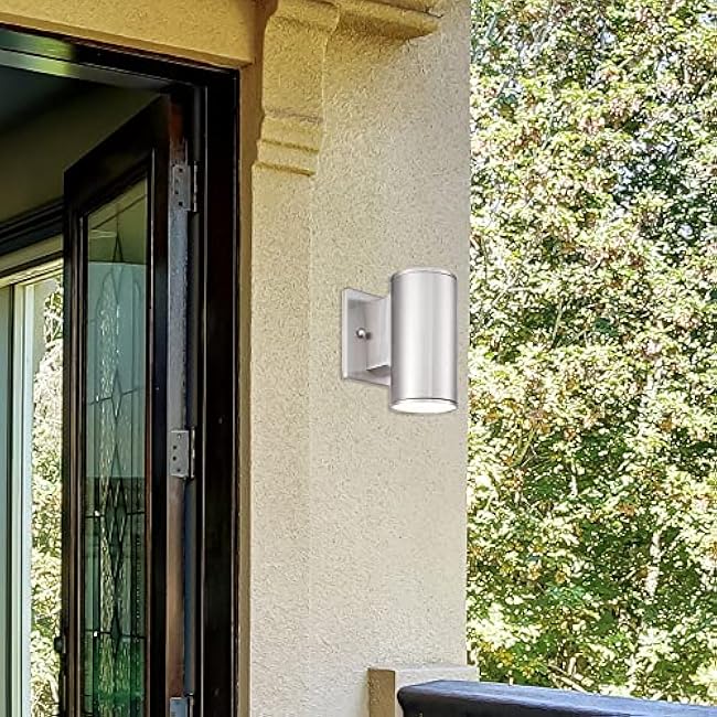 Designers Fountain Barrow LED Outdoor Light Fixture, 6 Inch Exterior Wall Lantern Sconce for Front Door, Patio and Porch, Satin Platinum, LED33001-SP