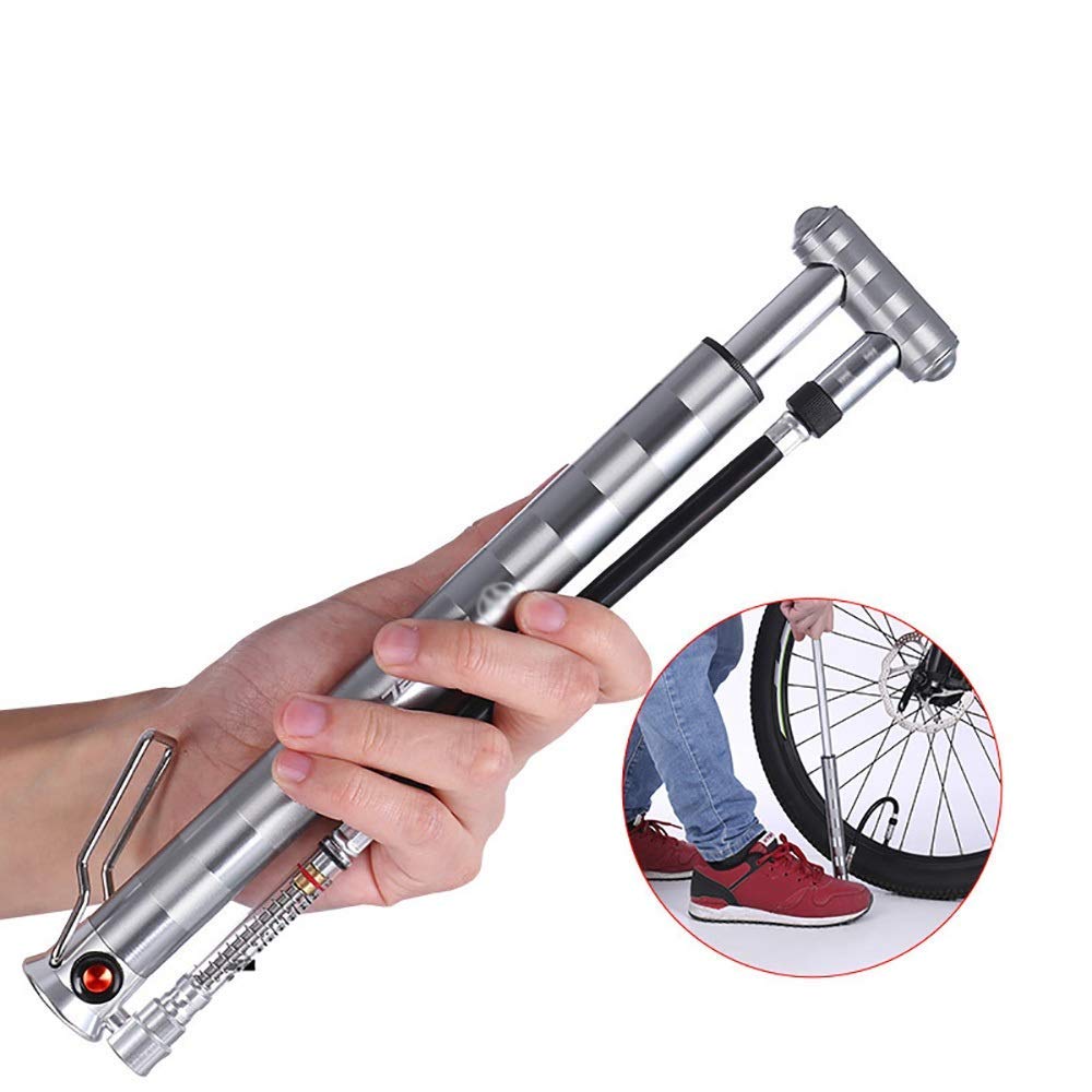 Tragbare Fahrrad-Bodenpumpe Mini-Fahrrad-Handpumpe Vertikaler Basketball-Fußball-Schlauch mit Barometer Kleine tragbare leichte Hochdruck-Universal-Fahrradpumpe