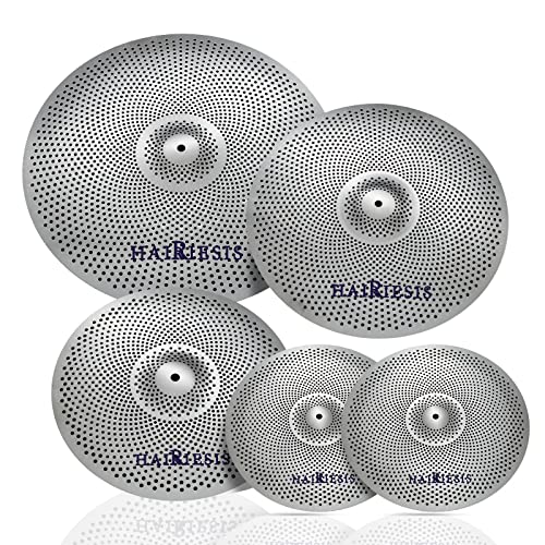 Hairiesis Mute Cymbal Pack,Low Volume Cymbal Set 14"Hi-Hat+16"Crash+18"Crash+20"Ride (5 Pieces) Silent Cymbal Set For Drums #TOP12