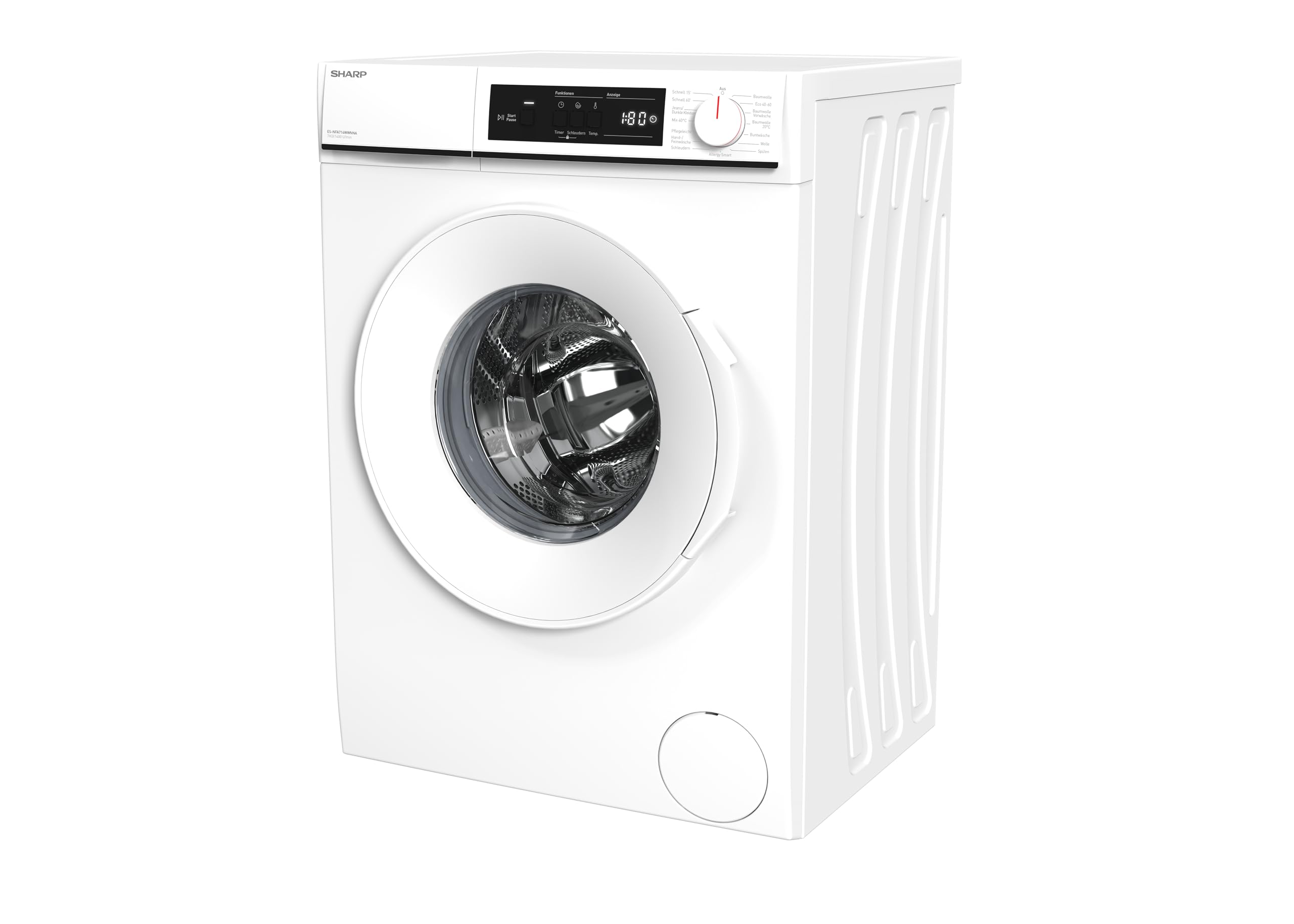 SHARP ES-NFA714WWNNA-DE Waschmaschine (7 kg, EEK A, 1400 U/min.), (Inverter Motor, AquaStop), Weiß