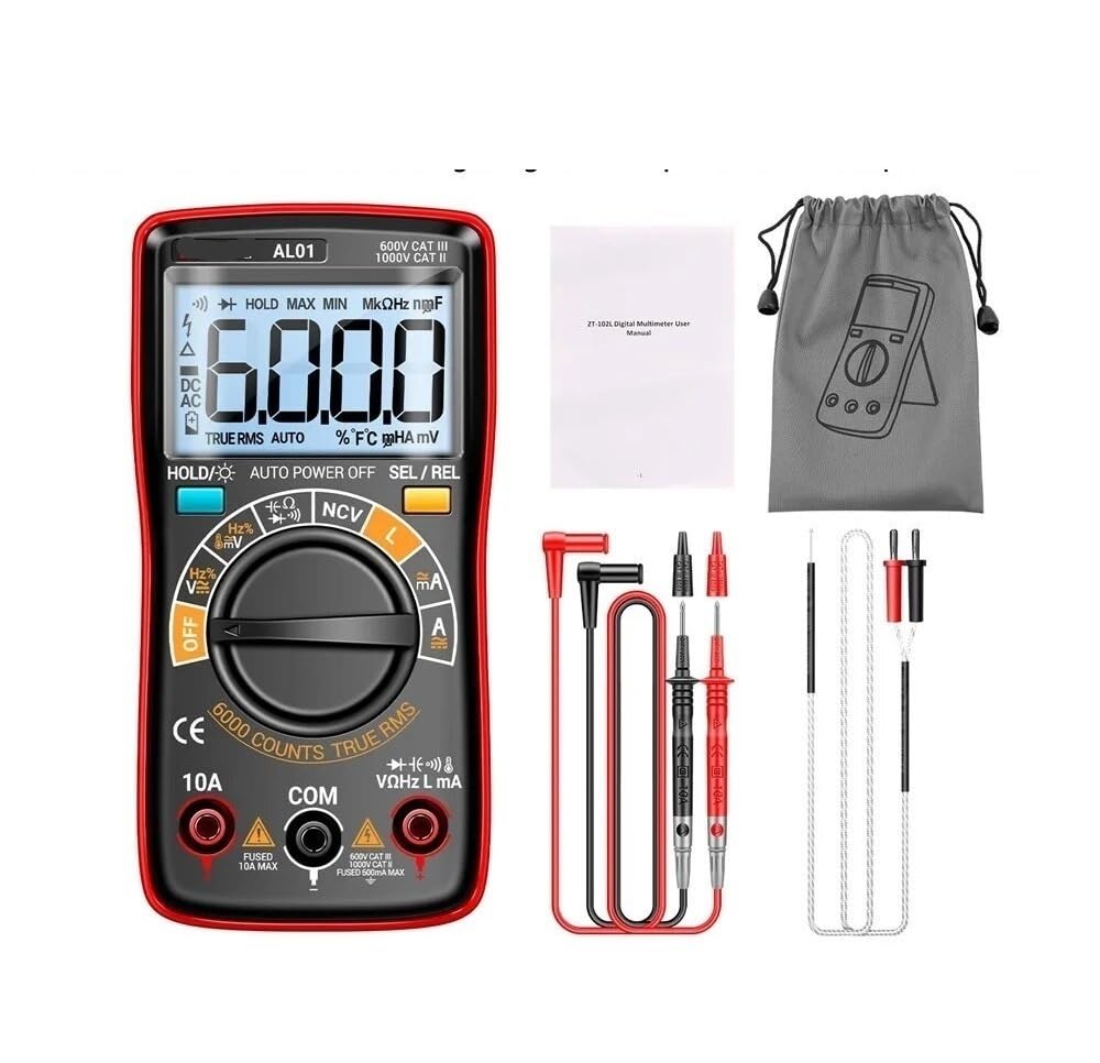 AL01 indukcyjności multimetr cyfrowy 6000 Count True-RMS AC/miernik napięcia DC tester prądu profesjonalne narzędzia dla elektryków(AL01 red)