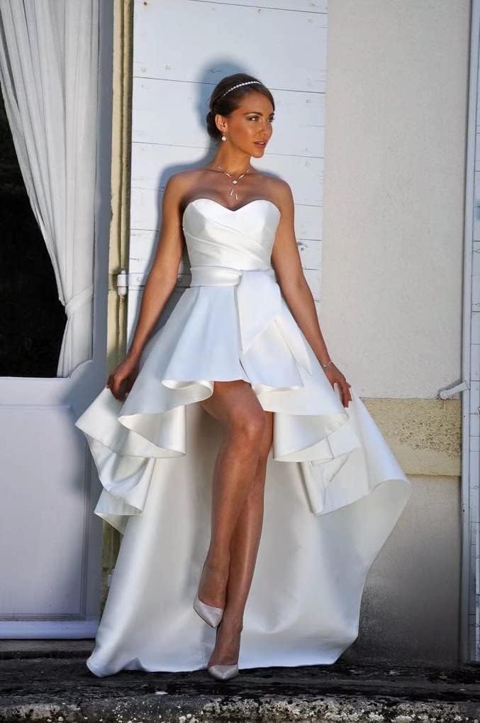 NLQ Strapless High Low Satin Prom Dresses Long Formal Evening Dress - Image 4