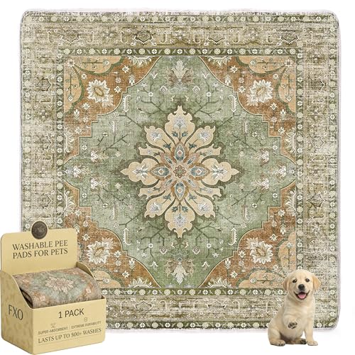 Image of Washable Pee Pads for Dogs,Great Urine Absorbent Reusable Puppy Training Pads,Waterproof,Leak-Proof & Non-Slip Potty Pads for Whelping,Crate,Playpen,Bed.(Green Floral,72 inchx72 inch)
