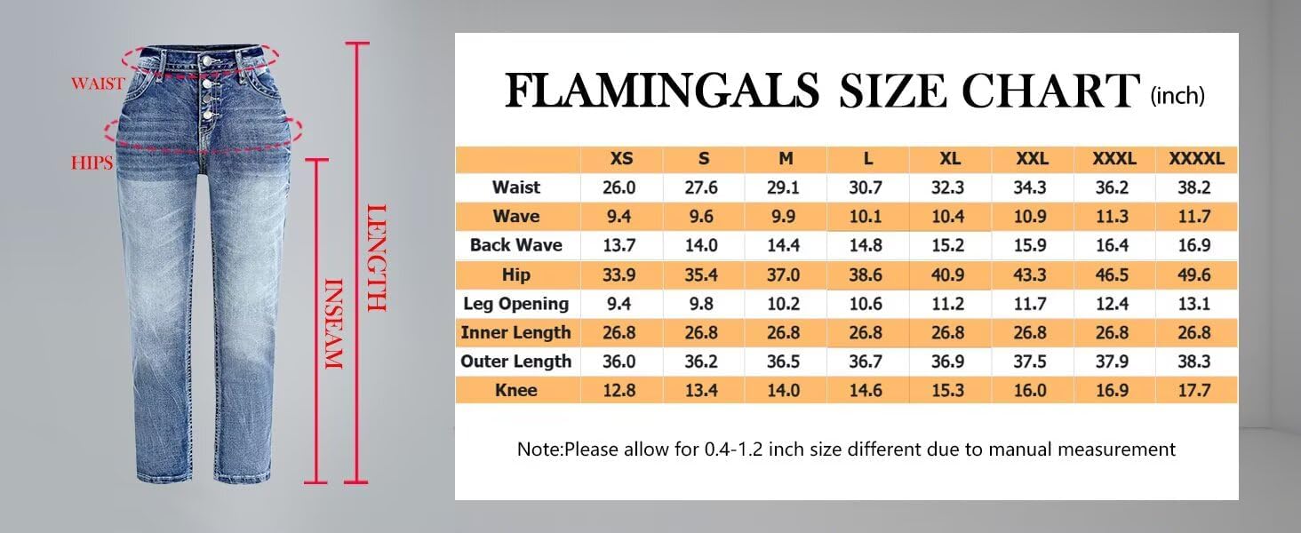 Flamingals Women's Mid Waisted Button Fly Straight Leg Front Jeans Topstitching Ripped Casual Denim Pants - Image 6