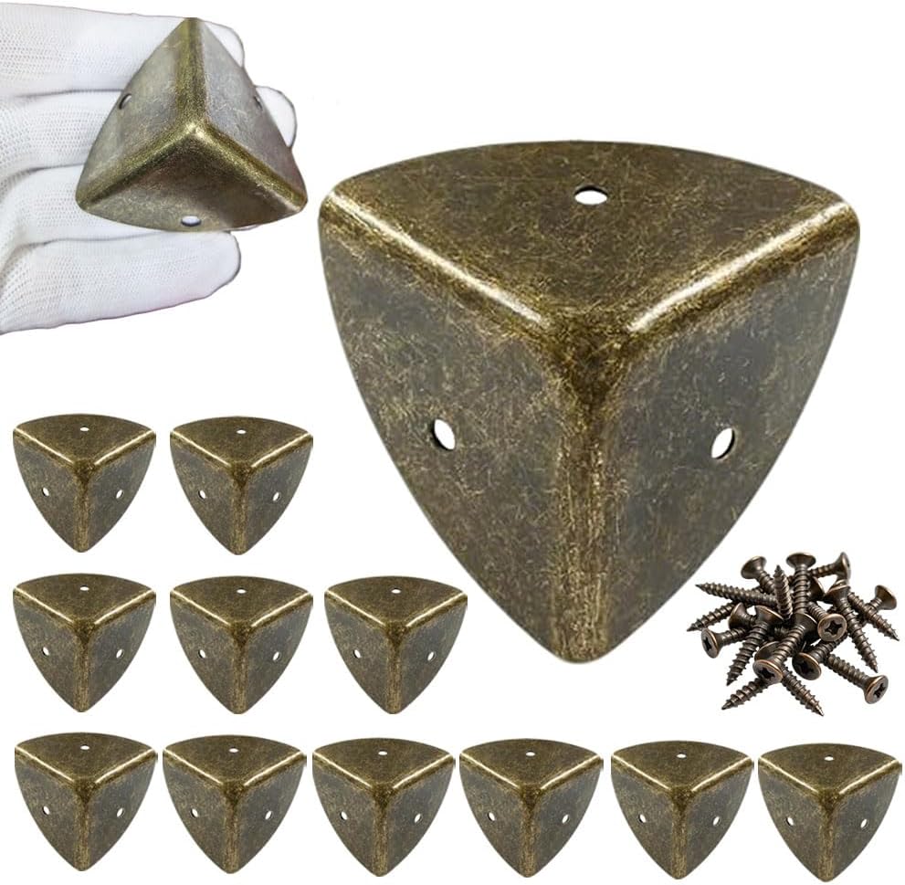 12PCS Antique Corner Protectors with Screws, Rust-Proof Decorative Edge Guard for Furniture Cabinet Table Wardrobe Box Door (Silver)