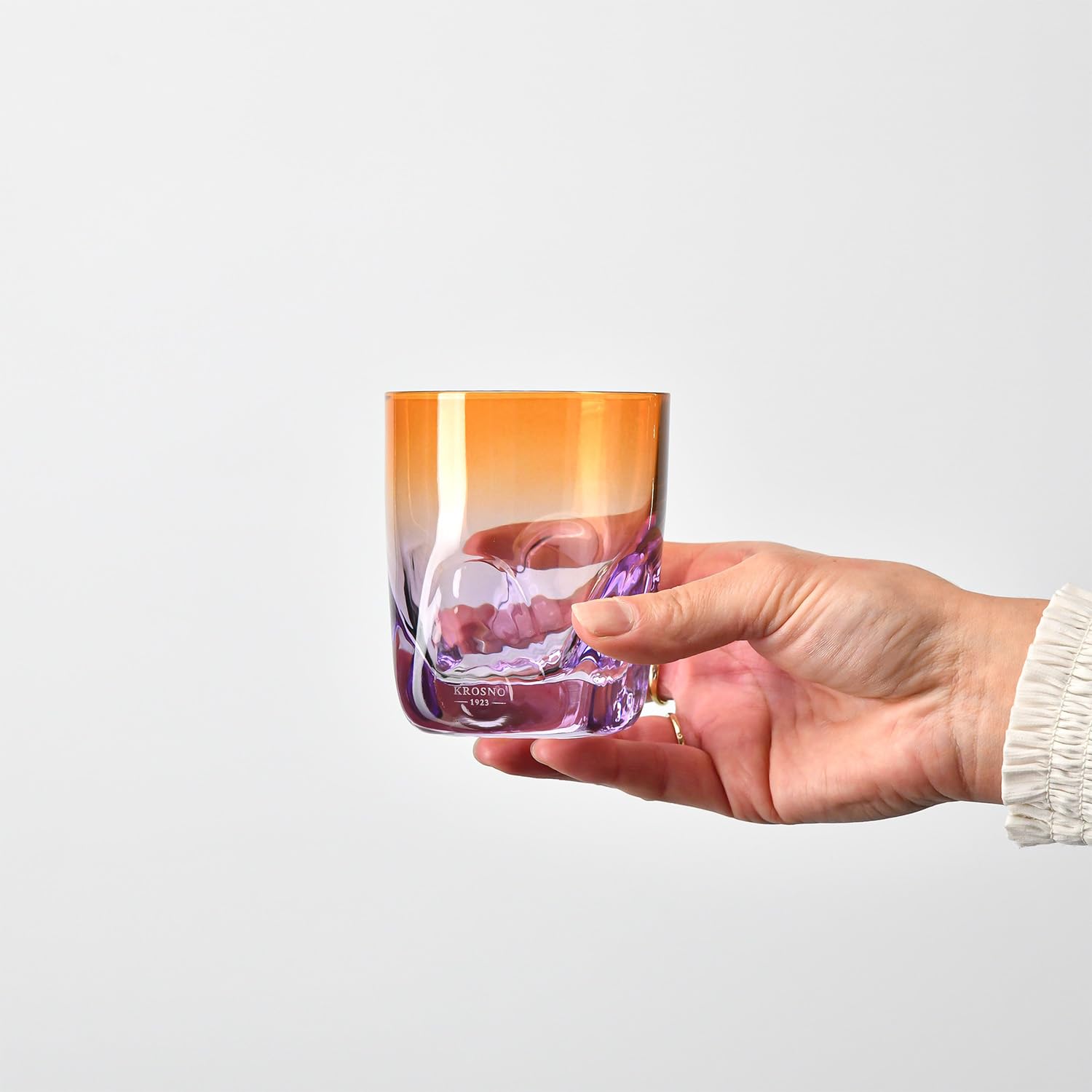 Krosno – Vasos de Whisky, Bebidas y Cócteles 260 ml – Set de 6 unidades en 6 colores únicos – Colección Aurora – Cristal sin Plomo – Pintados a Mano