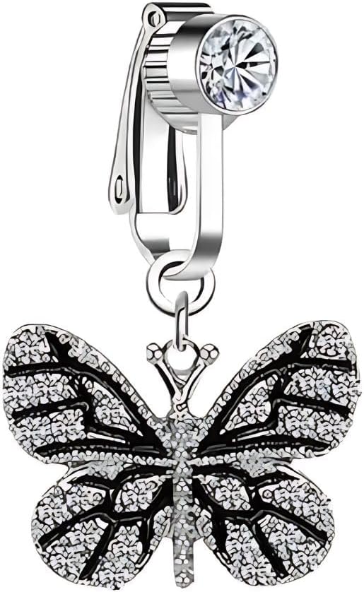 Via MazziniNo-Piercing Required Clip-On Style Midnight Butterfly Flutter Charm Belly Button Navel Ring For Women And Girls (BB0172) 1 Pc