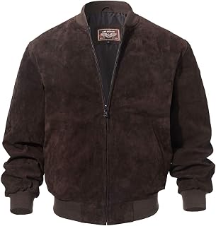 FLAVOUR Men's Vintage Suede Leather Bomber Jacket Pigskin