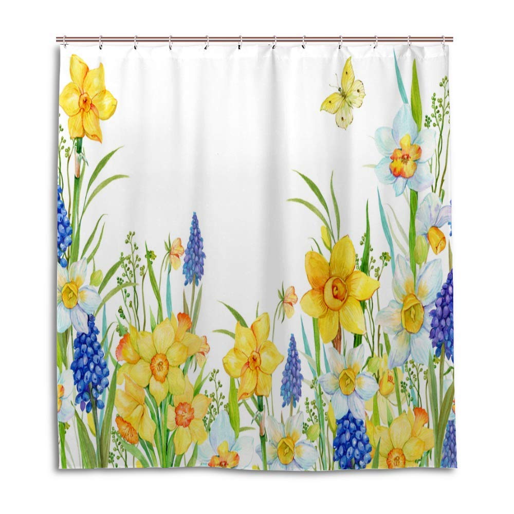 Rideau de douche lavable en machine polyester imperméable avec crochets