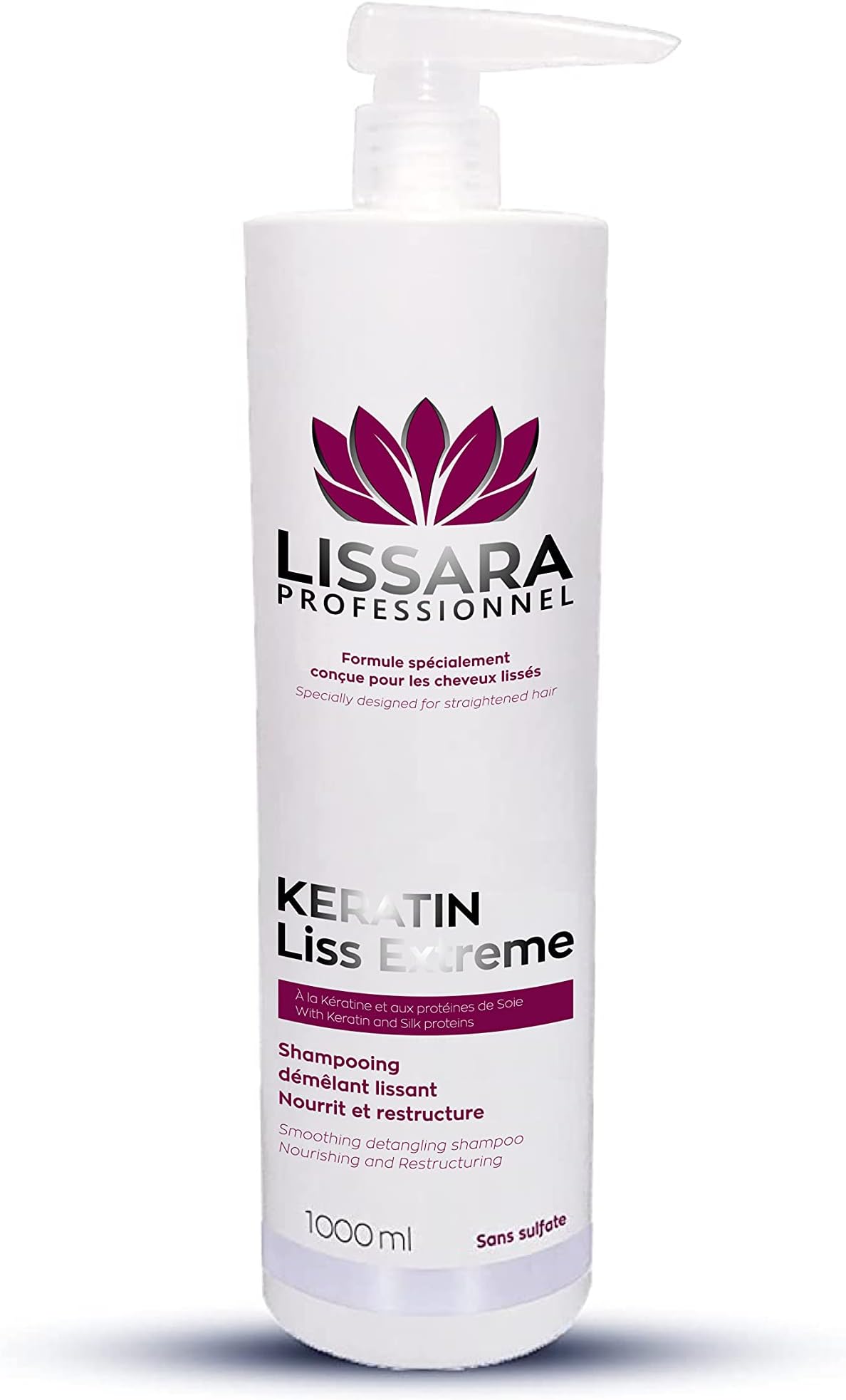 LISSARA - Sulphate Free Argan Oil Shampoo - Aftercare for Brazilian Blowout Keratin Treatment - MADE IN FRANCE - 1000ml - Shampoo for Women - Long Hair Shampoo with Argan Oil, Keratin and Soy Proteins