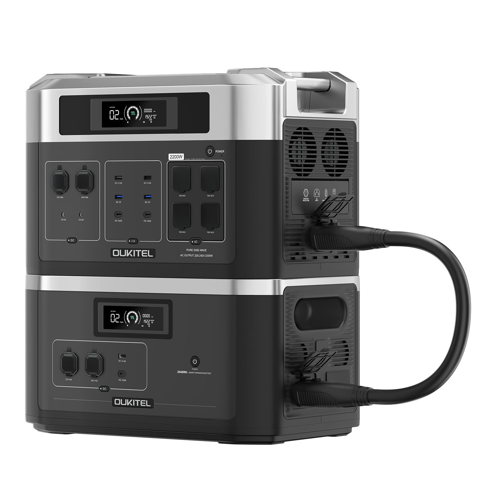 Centrale électrique portable B20000E, batterie LiFePO4 de secours 2048 Wh, sortie AC sinusoïdale pure de 2200 W, générateur solaire avec 1 batterie extensible – Panneau solaire non inclus