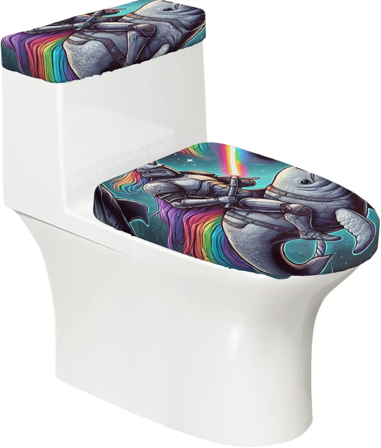 Toilet Lid Cover Set Warrior-Like Rainbow Horse Riding Narwhal