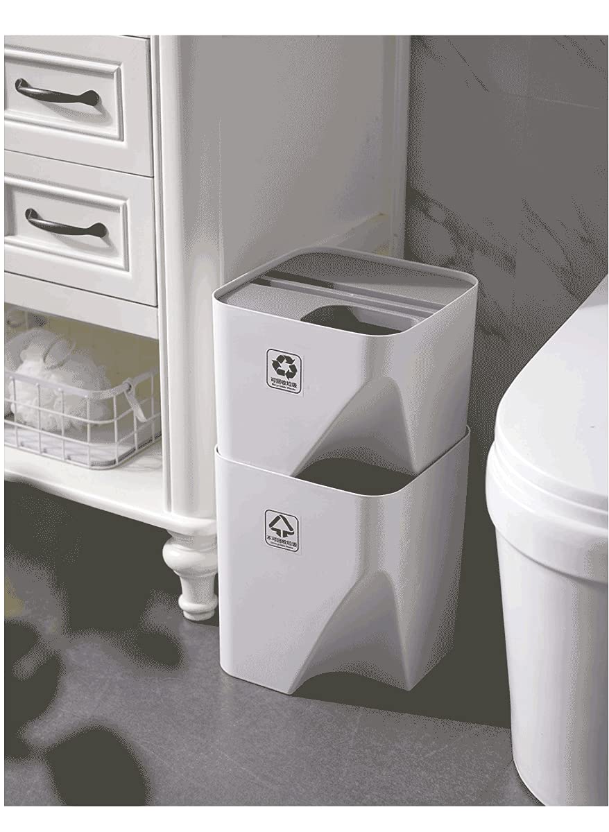 Kitchen Trash Can Stacked Sorting Trash Bin Recycling Bin Household Dry and Wet Separation Waste Bin Rubbish Bin for Living Room, Office, Bedroom, Bathroom, Kitchen (Set of 2)