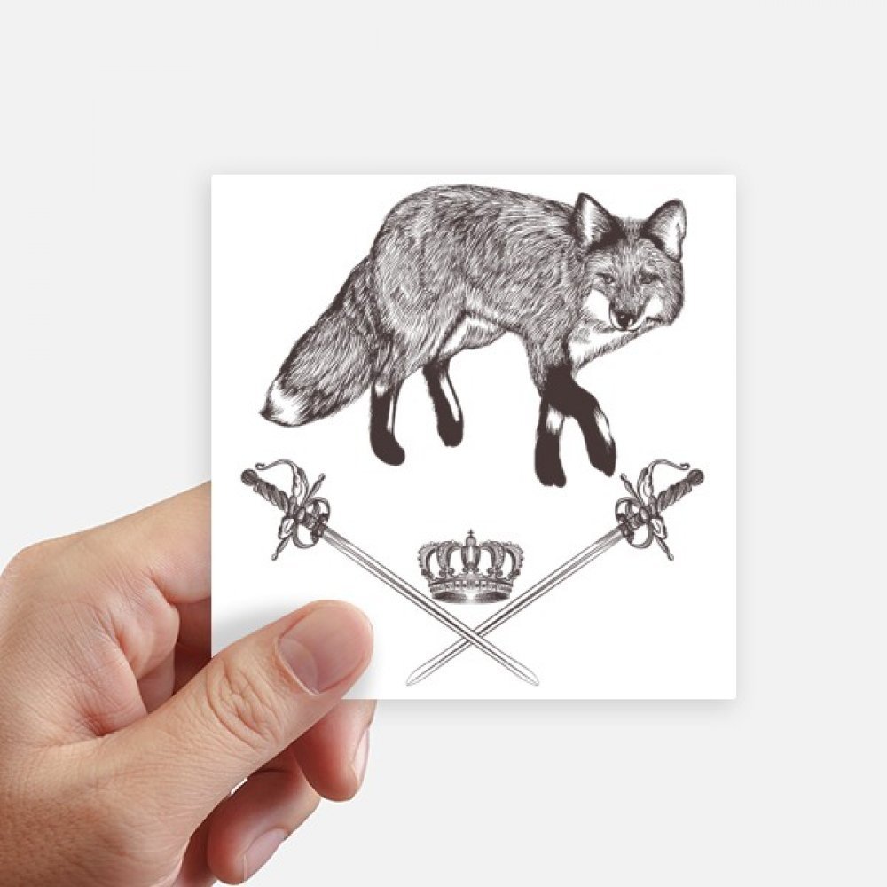 Autocollant carré 10 cm renard épée style baroque DIYthinker lot de 8 stickers