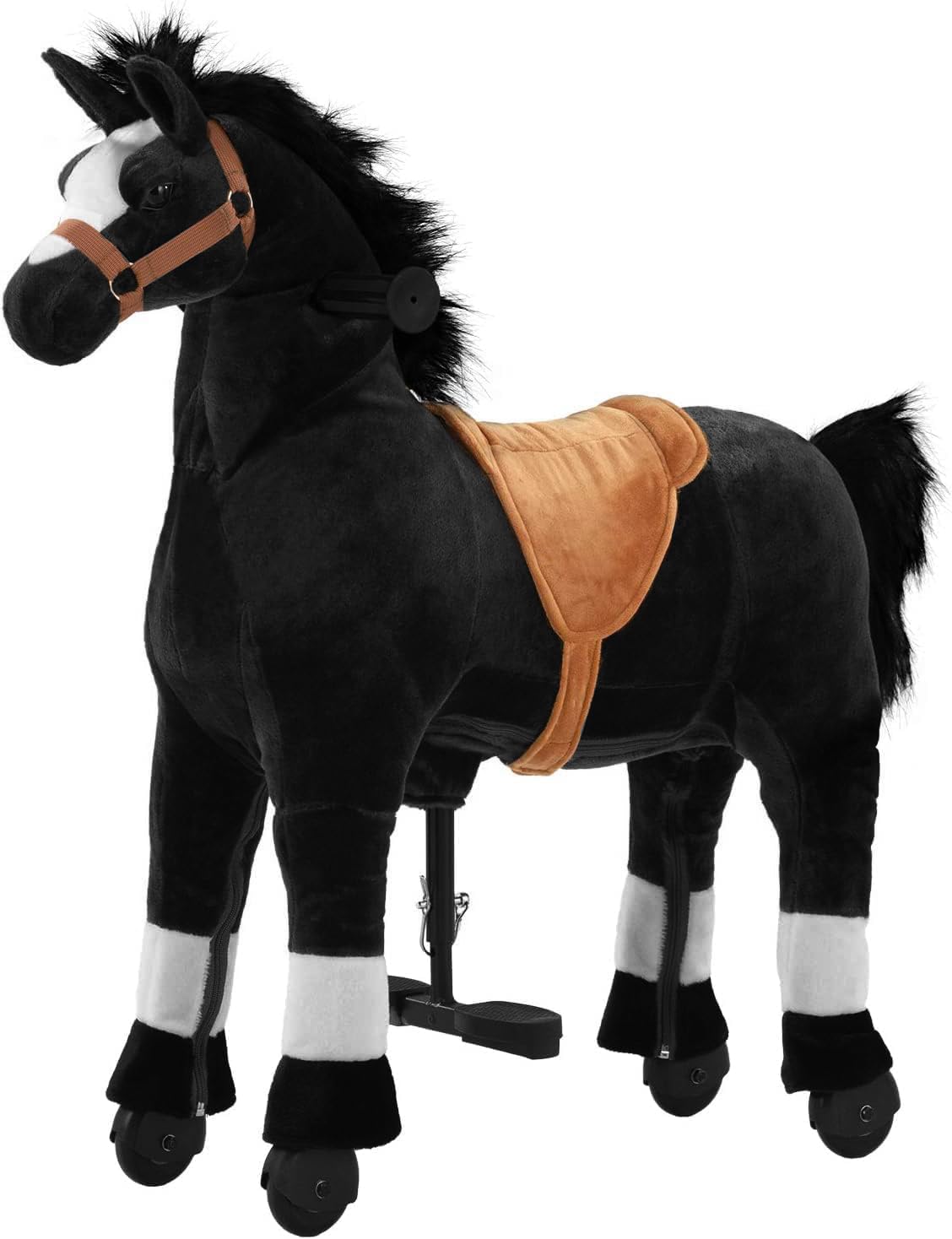 Ride on Horse for Kids, (42.5'' Height) Horse Ride on Toy, Riding Horse Rider Mechanical Walking Action Plush Animal for 6 Years Old to Adult, No Battery or Electricity, Max Load 187 LBS - BK