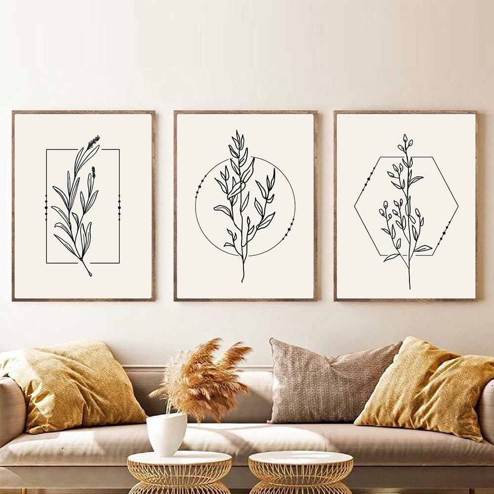 WBYZAC Wall Pictures-Abstract Bohemian Line Geometric Flowers Posters Canvas Painting Wall Art Print Picture for Living Room Bedroom Kitchen Home Decor-40 * 50cm*3PCS (No Frame)