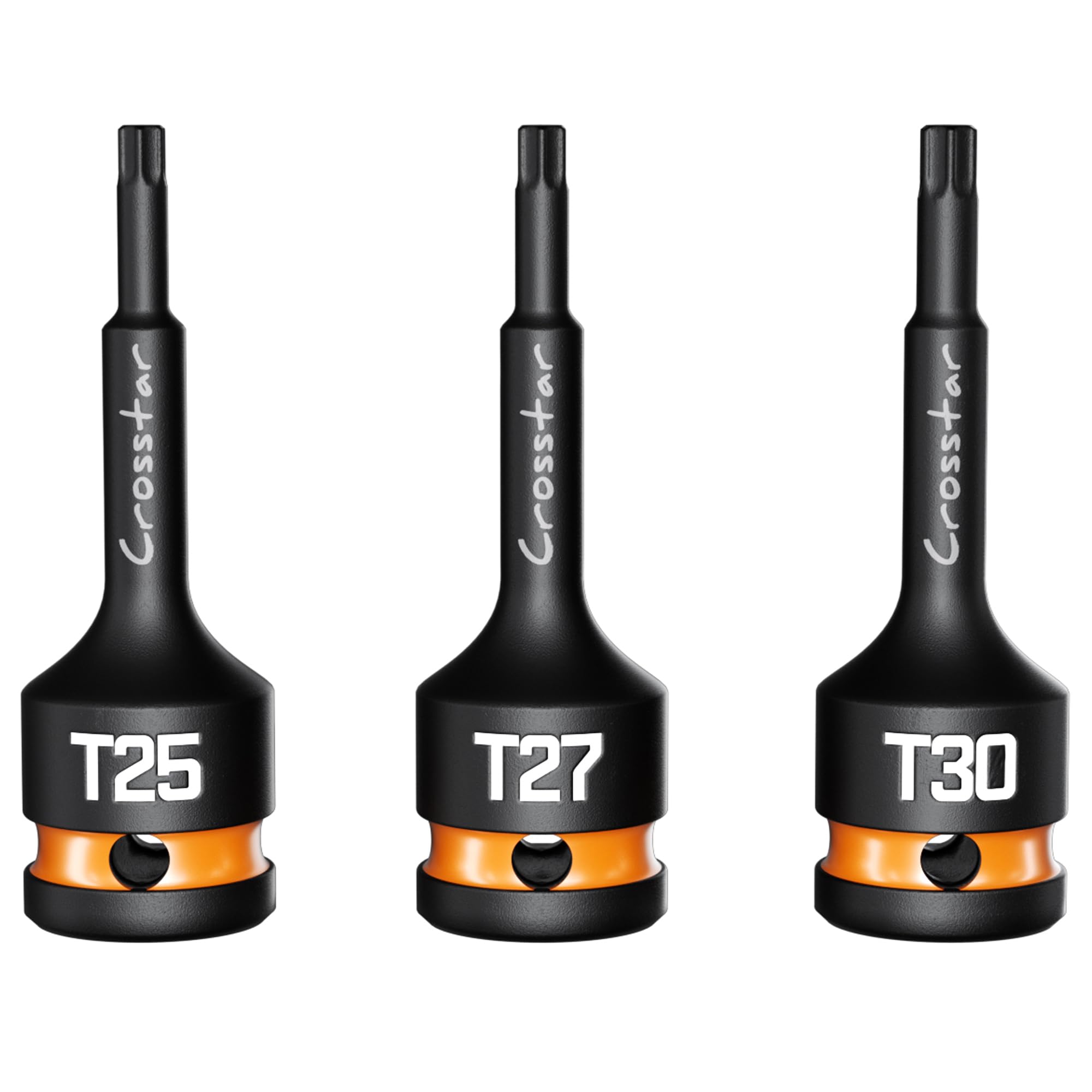 Crosstar T25 T27 T30 Impact Torx Bit Sockets,Long Star Sockets,1/2" Drive