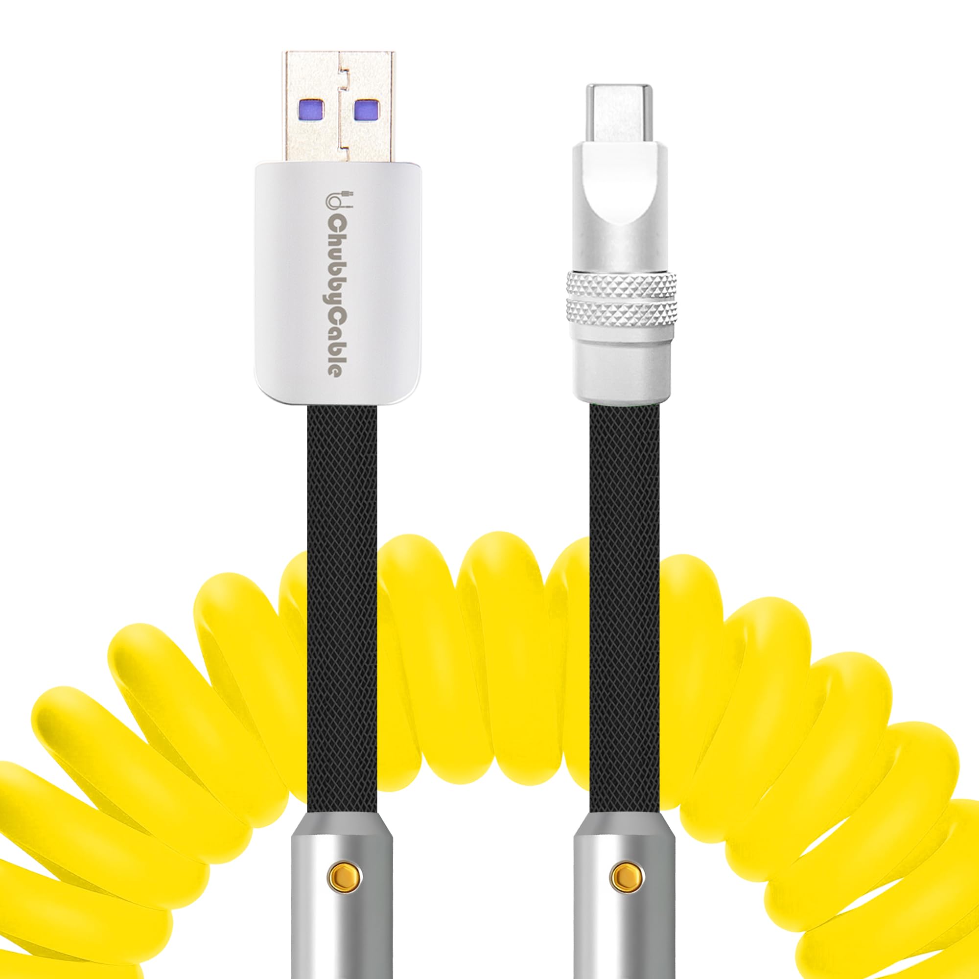 chubbycable Curly Colorblock Chubby 120W Coiled USB C Cable Braided Silicone Retractable Fast Charging Cable Compatible with iPhone 17-15 Series,