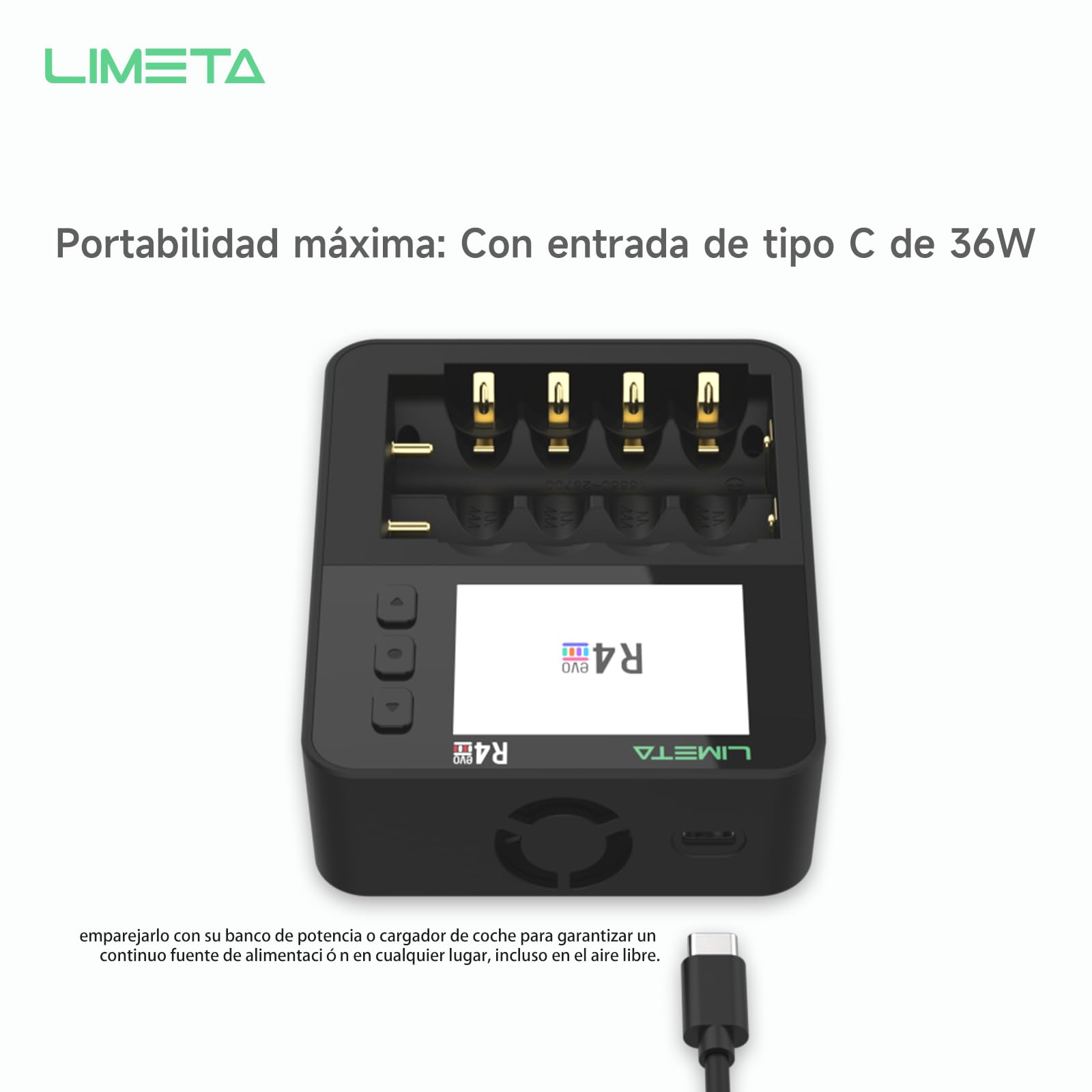 LIMETA Cargador de batería Inteligente AA AAA 6 Ranuras LCD más rápido 18650 Cargador de batería Tipo C QC3.0 de Salida de Litio con función de Carga y Descarga cíclica
