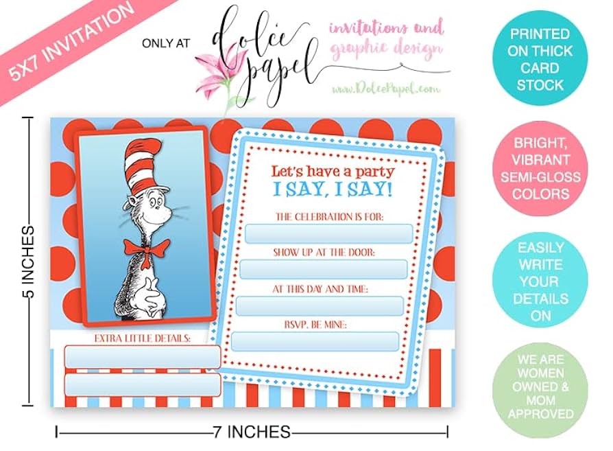 Amazon.com: 10 Fill In Blank Cat In Hat Birthday Party Invitations - Suess Birthday Invites - Rhyming Birthday Invites - Circus Birthday Invitations - With Envelopes : Home & Kitchen amazon-com-10-fill-in-blank-cat-in-hat-birthday-party-invitations-suess-birthday-invites-rhyming-birthday-invites-circus-birthday-invitations-with-envelopes-home-kitchen
