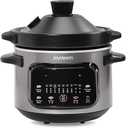 Joydeem Olla eléctrica de 4 cuartos de galón, olla multifuncional de 500 W con interior de cerámica, sopa, gachas de avena, estofado, estofado, con