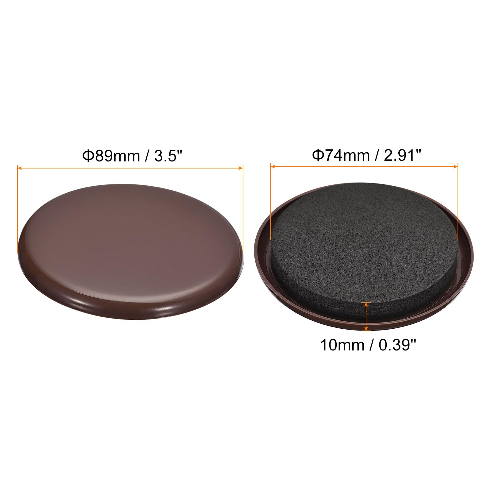 uxcell Furniture Sliders, 4Pcs 3.5" - Plastic Reusable Round Sliding Pads, Chair Glides for Carpeted Tile Vinyl Hardwood Floors (Brown) - Image 2