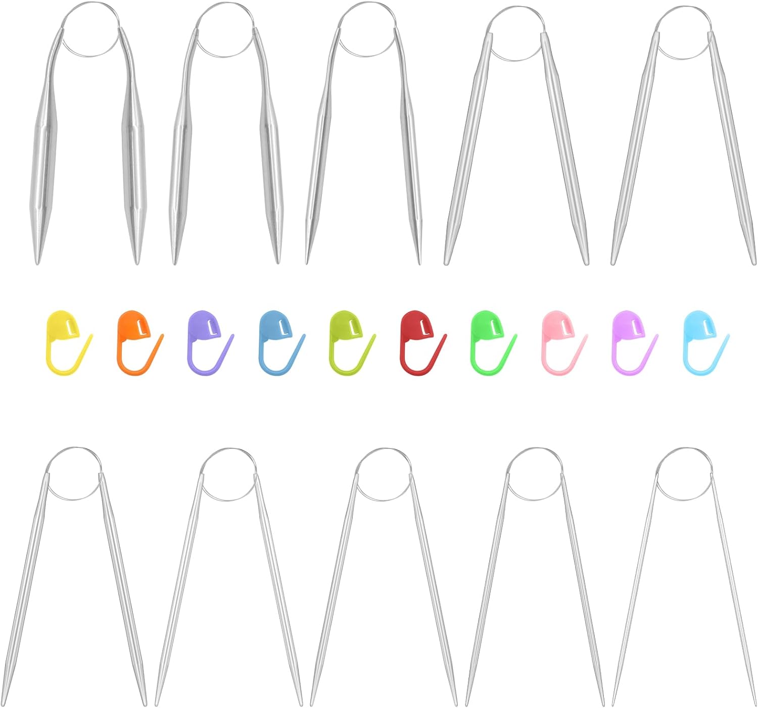 VEGCOO Circular Knitting Needles,10 Pcs 40 CM Circular Knitting Needles, Sizes 2/2.5/3/3.5/4/4.5/5/6/8/10mm, Circular Crochet Needles for Home or Work