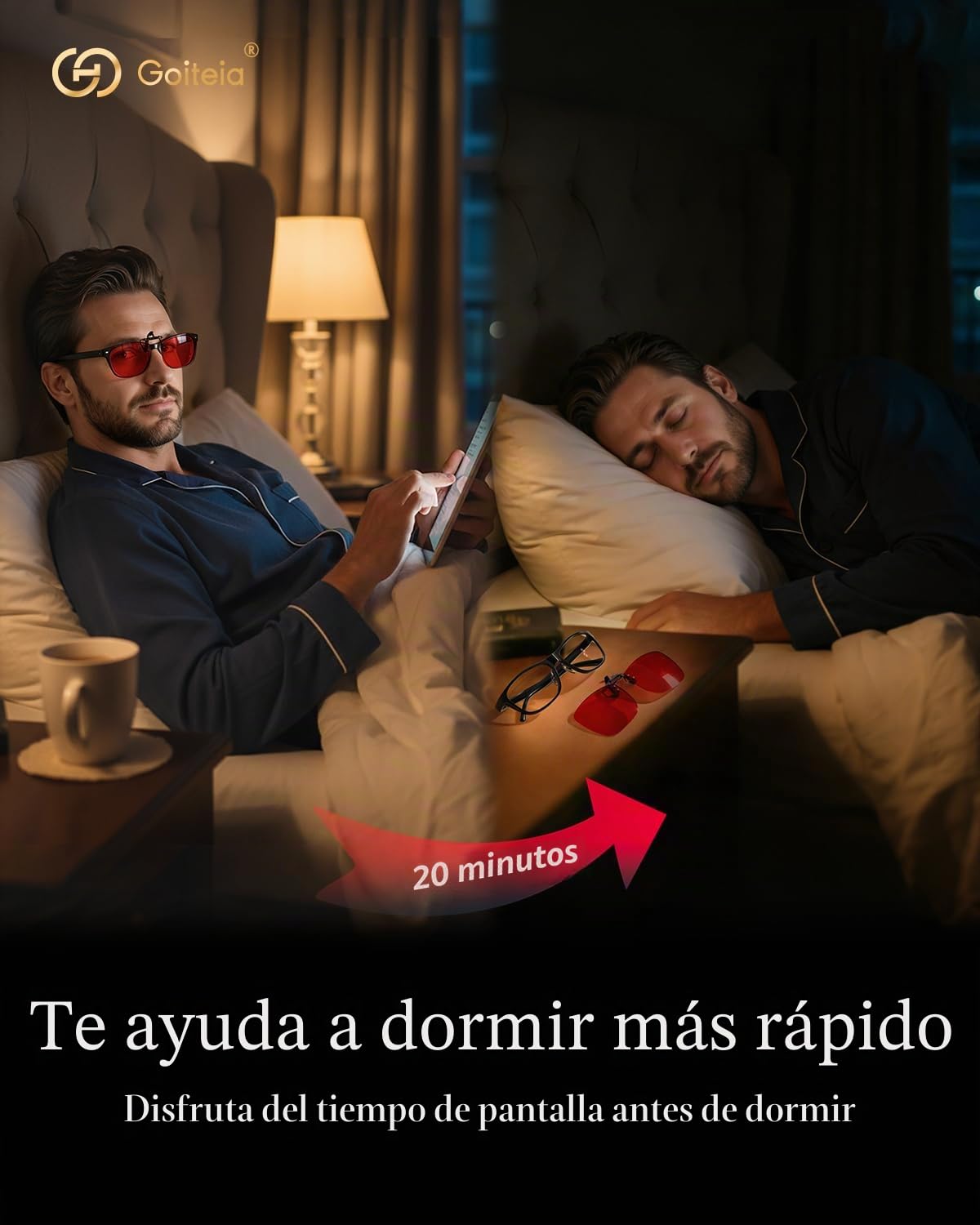 Goiteia clip gafas rojas bloqueo luz azul noche-Bloqueo Azul y Verde para Mejorar el Sueño-Revestimientos AR Duales-Alivia Fatiga Ocular