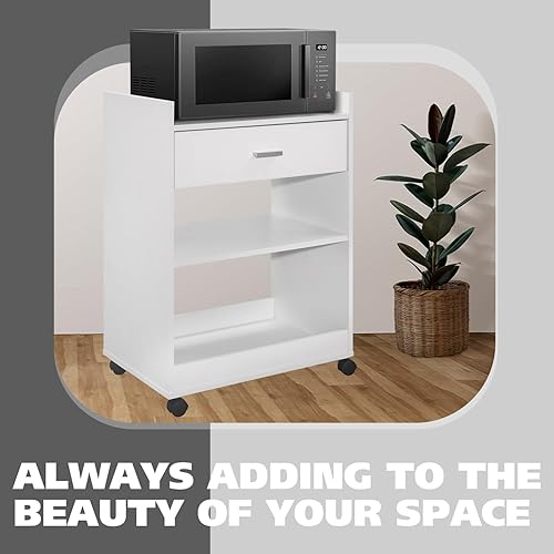 Miniatura 7 de Kings Brand Furniture Dellow - Carrito de microondas con estantes de almacenamiento y cajón, 2 estantes y carrito de cocina de madera con