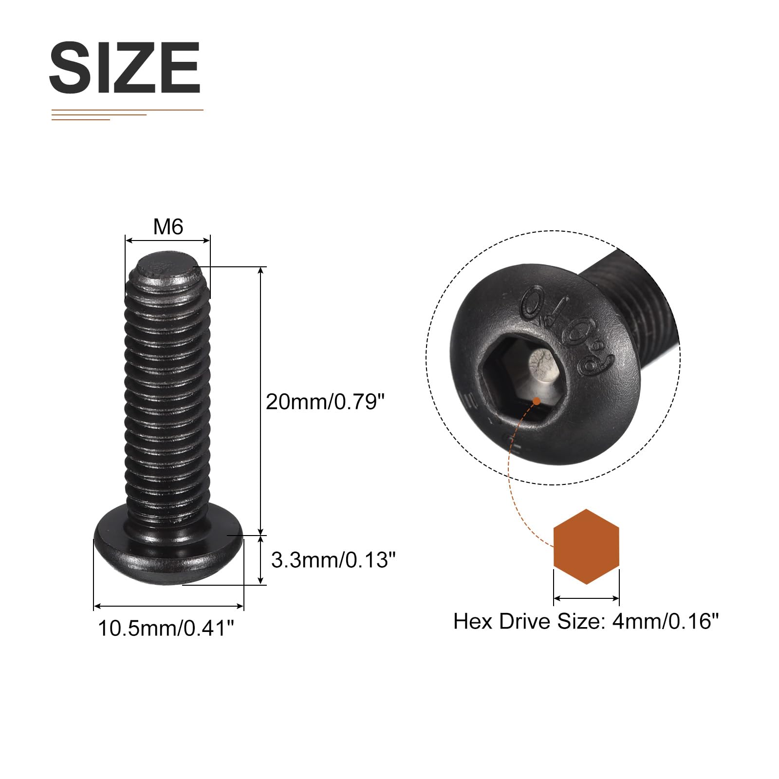 DTGN M6-1x20mm Button Head Socket Cap Screws - 50Pack - Good for Machine - Carbon Steel Black Oxide - Hex Drive Full Thread Fasteners - Image 2