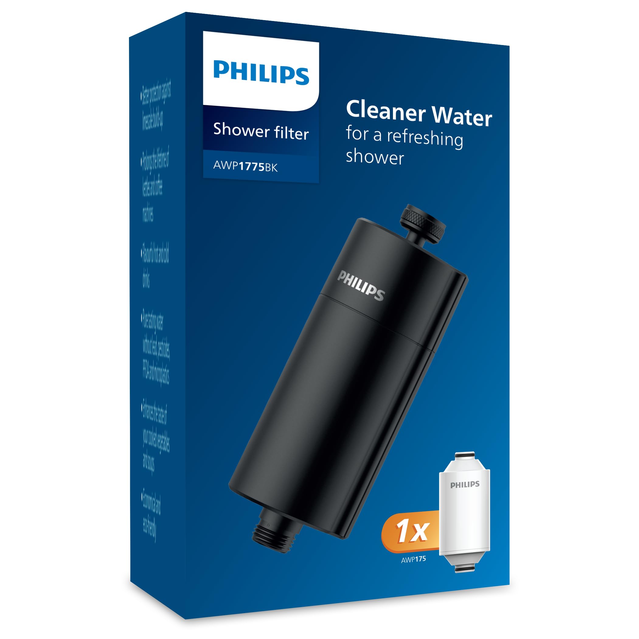 Philips Water in-Line Shower Filter, 50 000 L Filtration Capacity, Black, Reduces Chlorine by up to 99%, Easy to Install