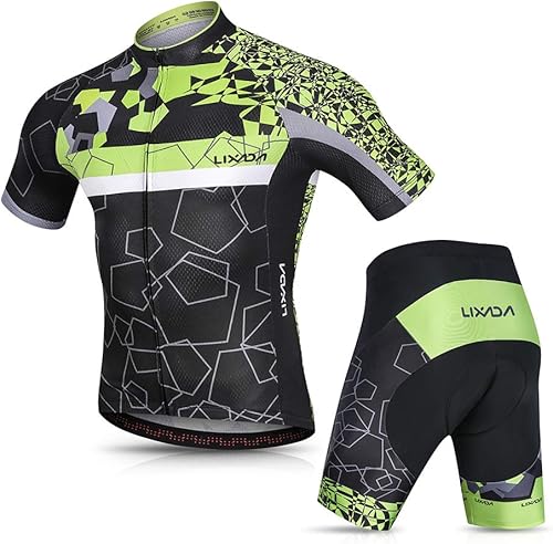 Lixada Conjunto de camiseta de ciclismo transpirable de secado rápido para hombre camiseta de ciclismo MTB con acolchado 3D Black+blue, Black+red,