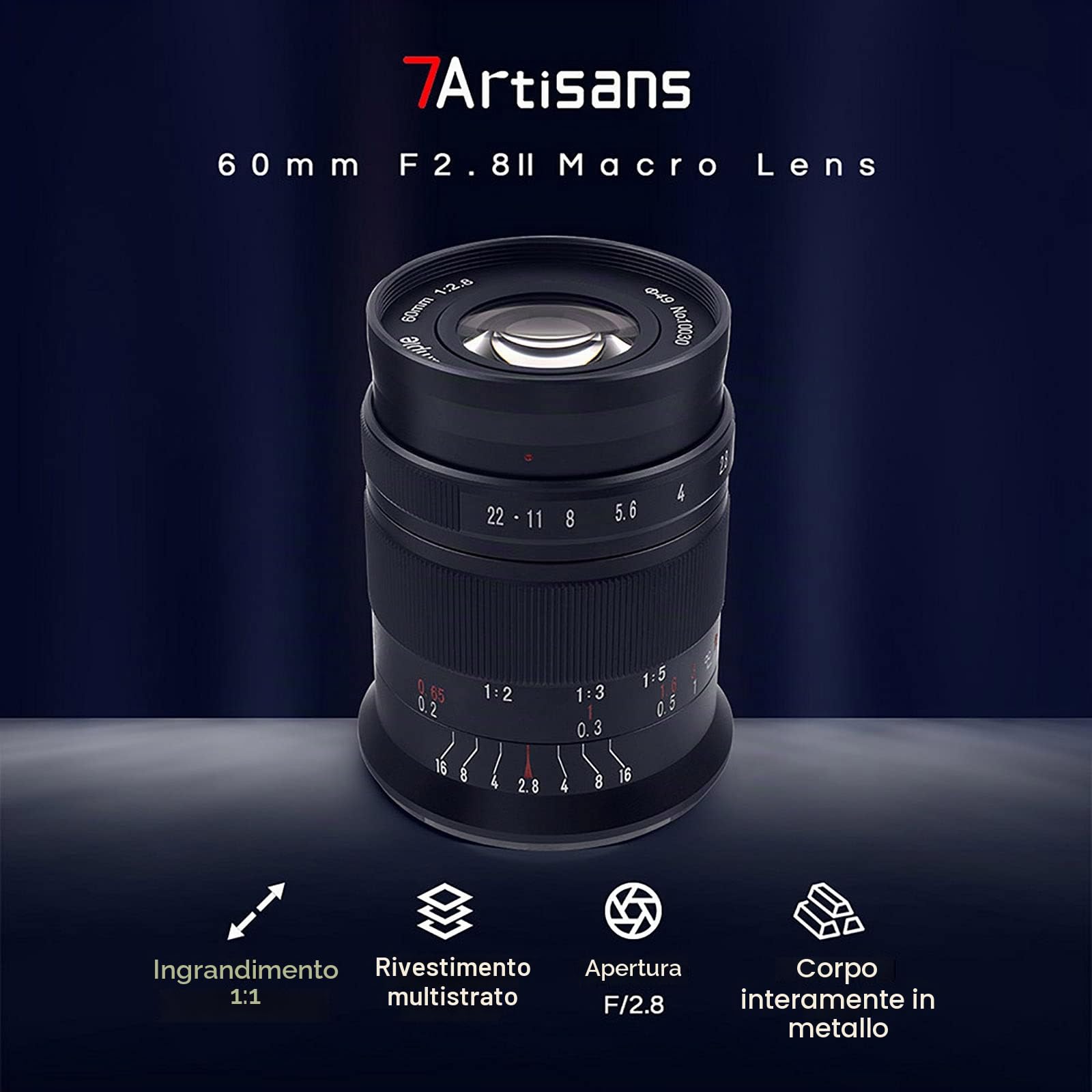 7artisans 60mm F2.8 II V2.0 Obiettivo macro formato APS-C, compatibile con fotocamere Sony E-mount Fotocamere Sony A5000 A5100 A6000 A6100 A6300 A6400 A6500 A6600