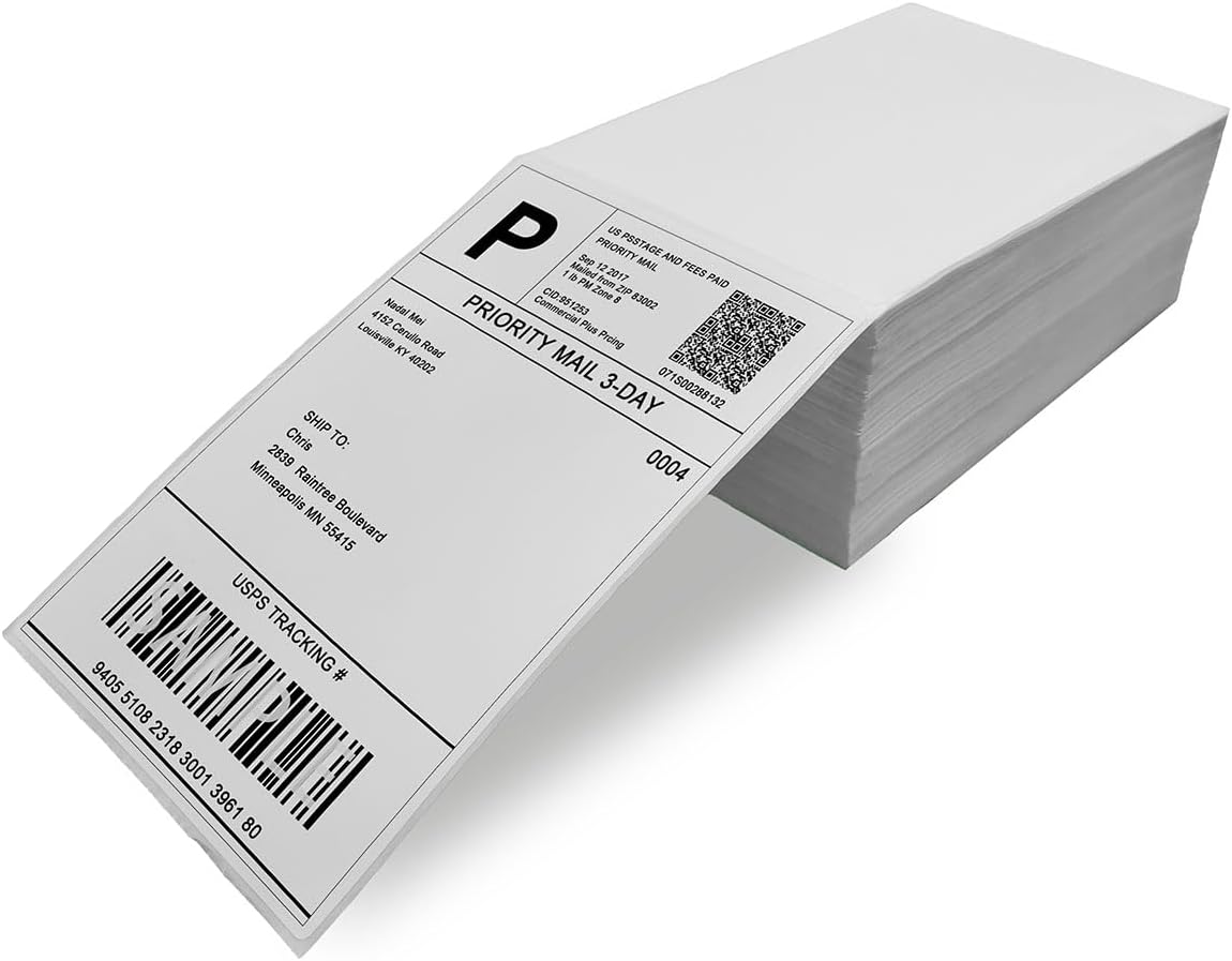 BIGGER Thermal Shipping Labels, 4x6 Thermal Labels, Roll, Perforated and Strong Adhesive, Commercial Grade, Pack of 500
