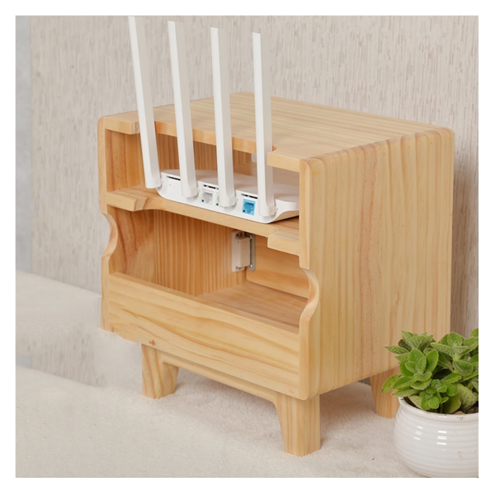 Kabelmanagement-Box aus Holz, Router-Aufbewahrungsbox, Kabelmanagement-Boxen, Organizer mit hohen Füßen, Kabel-Netzstecker-Aufbewahrungsbox, magnetischem Türstopper und Scharnier-Kabelbox aus Edelst