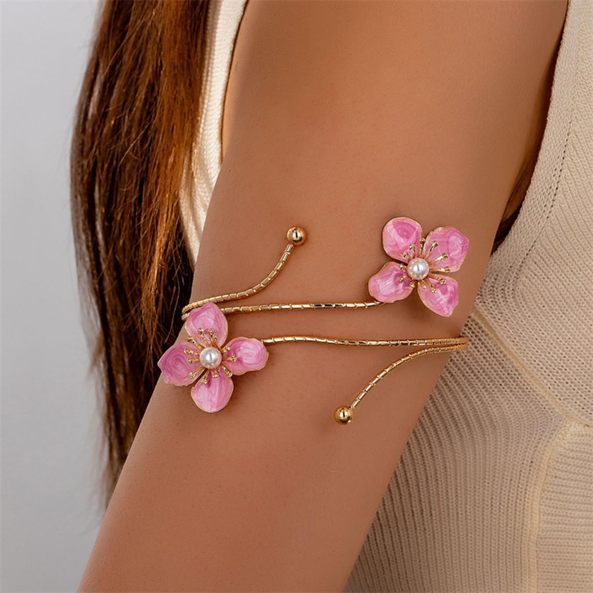 Gold Flower Arm Cuff Bracelet for Women Colourful Daisy Adjustable Upper Arm Wrap Cuff Bangle Boho Floral Armband Statement Bracelet for Women Flower Jewelry Gifts - Image 3