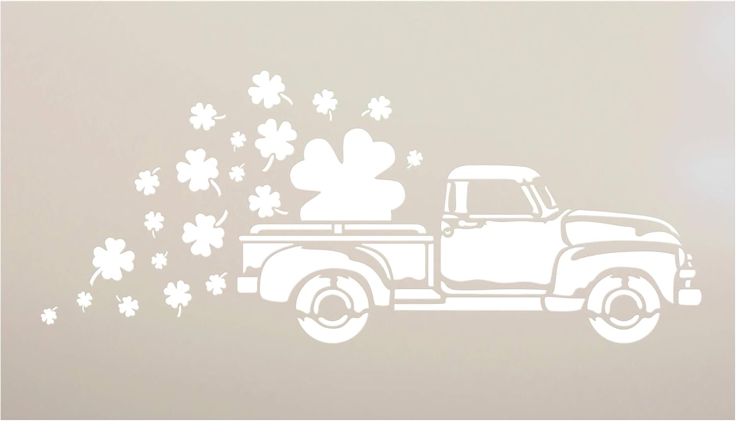 Vintage Truck with Shamrocks Stencil by StudioR12 | DIY Farmhouse St. Patrick's Day Home Decor | Paint Wood Signs | Select Size (15.75 x 9 inch)