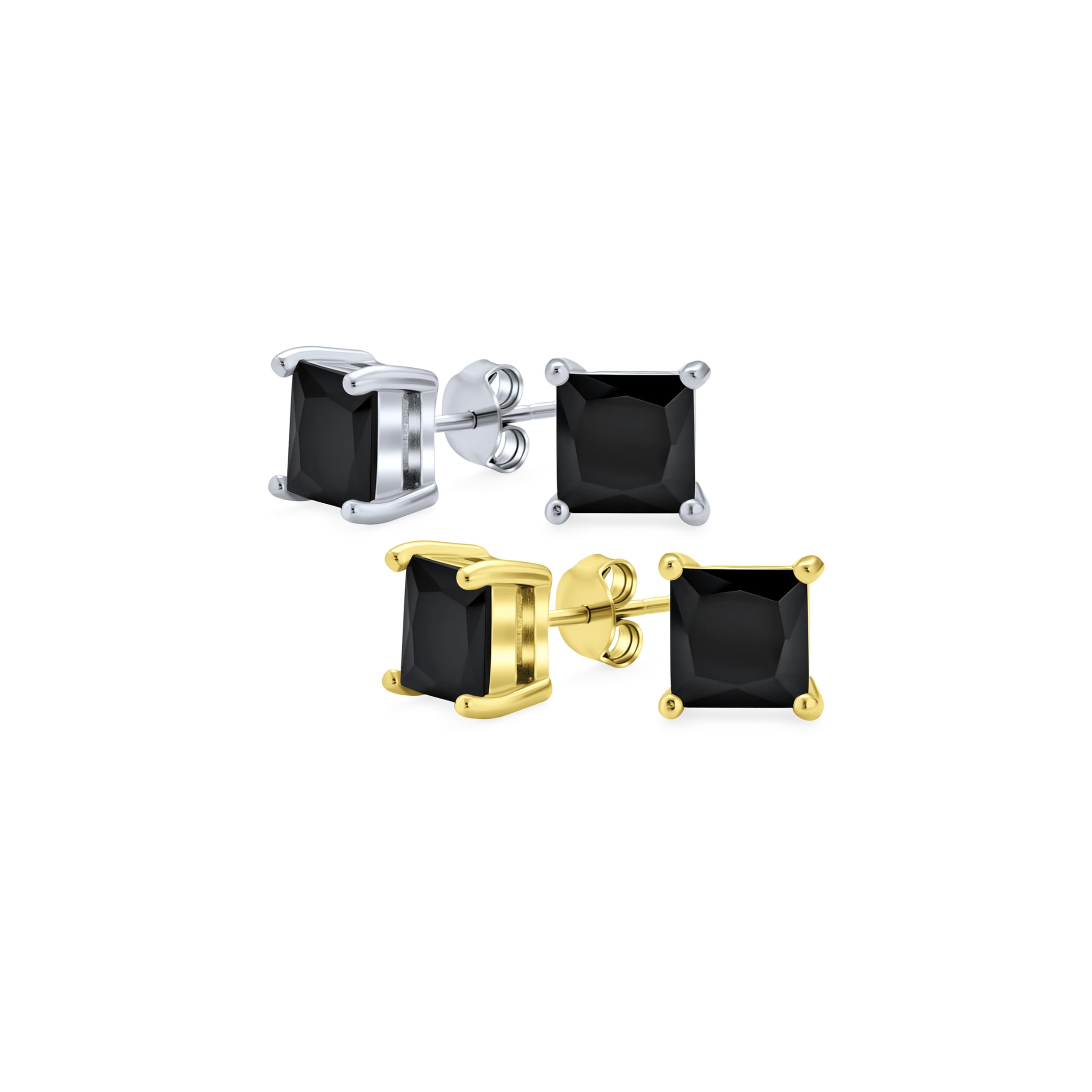 Pendientes De Corte Princesa Corte Negro Cuadrado Platos De Oro Plata Esterlina 2 Juego