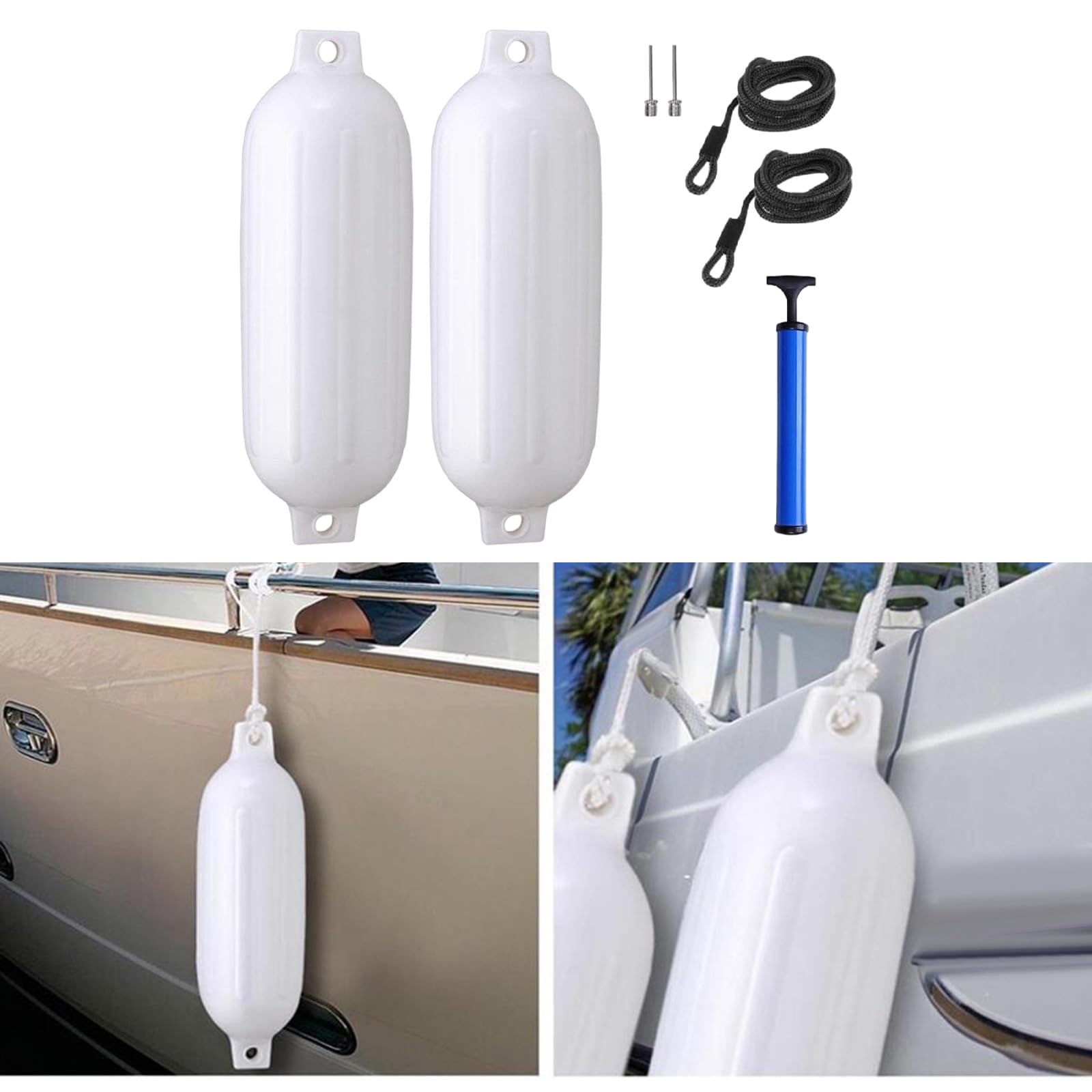 Amagogo 2X Guardabarros para Barcos Marinos, Parachoques para Barcos, Accesorios anticolisión para Barcos, 4,5 ''x 16'' con Cuerda y Bomba infladora para