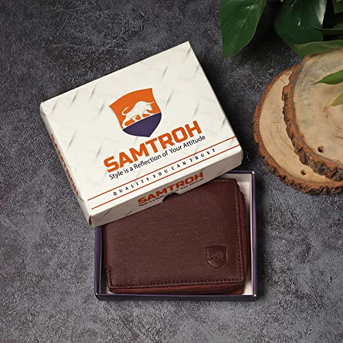 Image of SAMTROH Men's PU Leather Wallet with Flap & Snap Button Closure | Slim Wallet with Coin Pocket, 4 Card Slots, ID Window | Stylish Casual Formal Travel Purse for Men Compact Pocket Size (Brown)