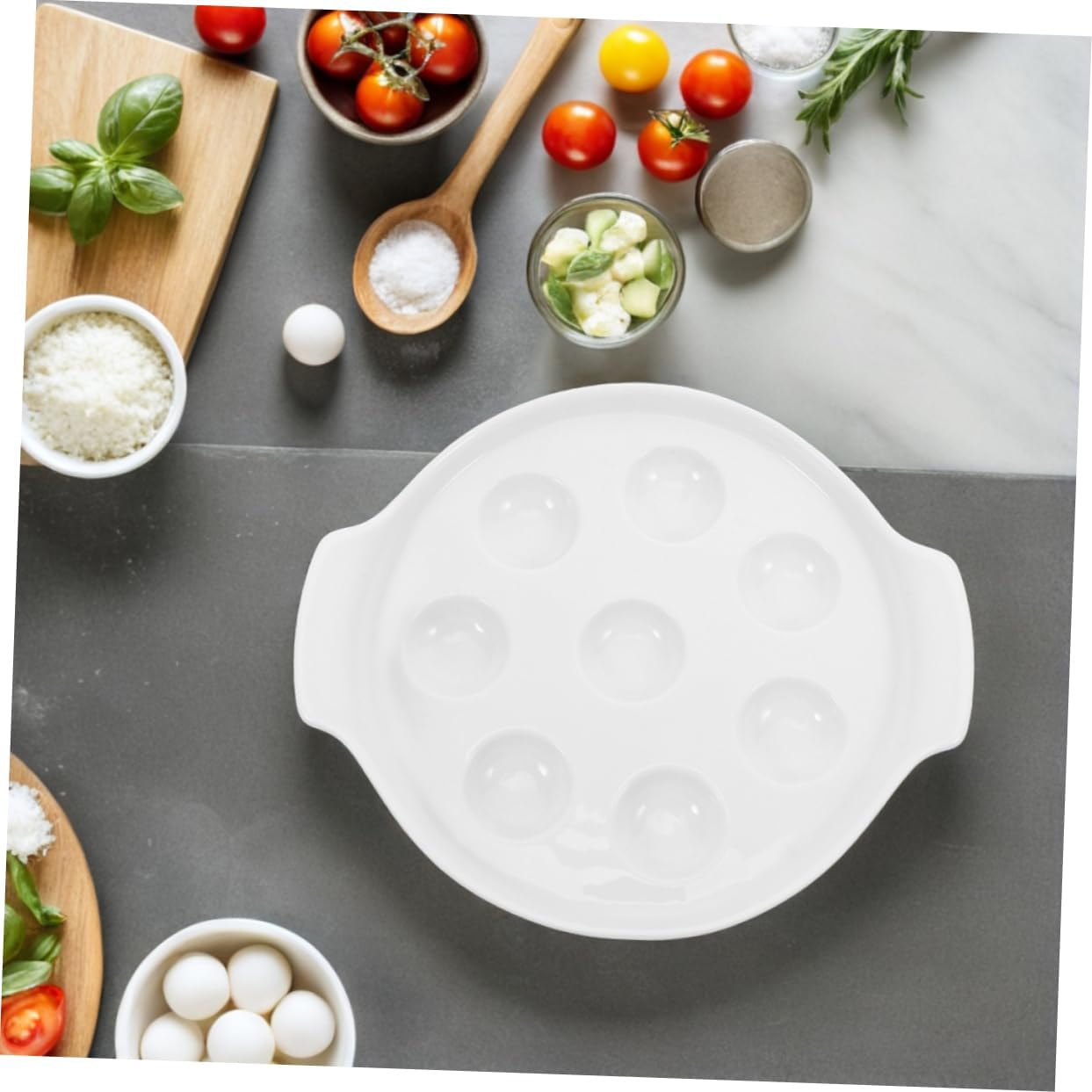 Ciieeo 2pcs Footed Ceramic Escargot Baking Dish Handles White Porcelain Seafood Platter for Family Dinners and Barbecues