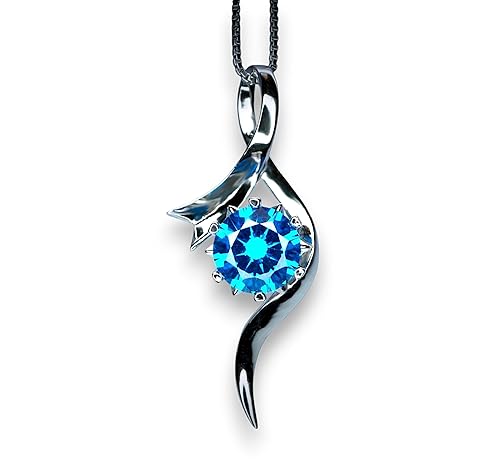 Round Blue Topaz Necklace - November Birthstone Sterling Silver Swirl Bow Infinity 8 mm 2 CT Blue Topaz Pendant - 18kgp White gold Blue Gemstone