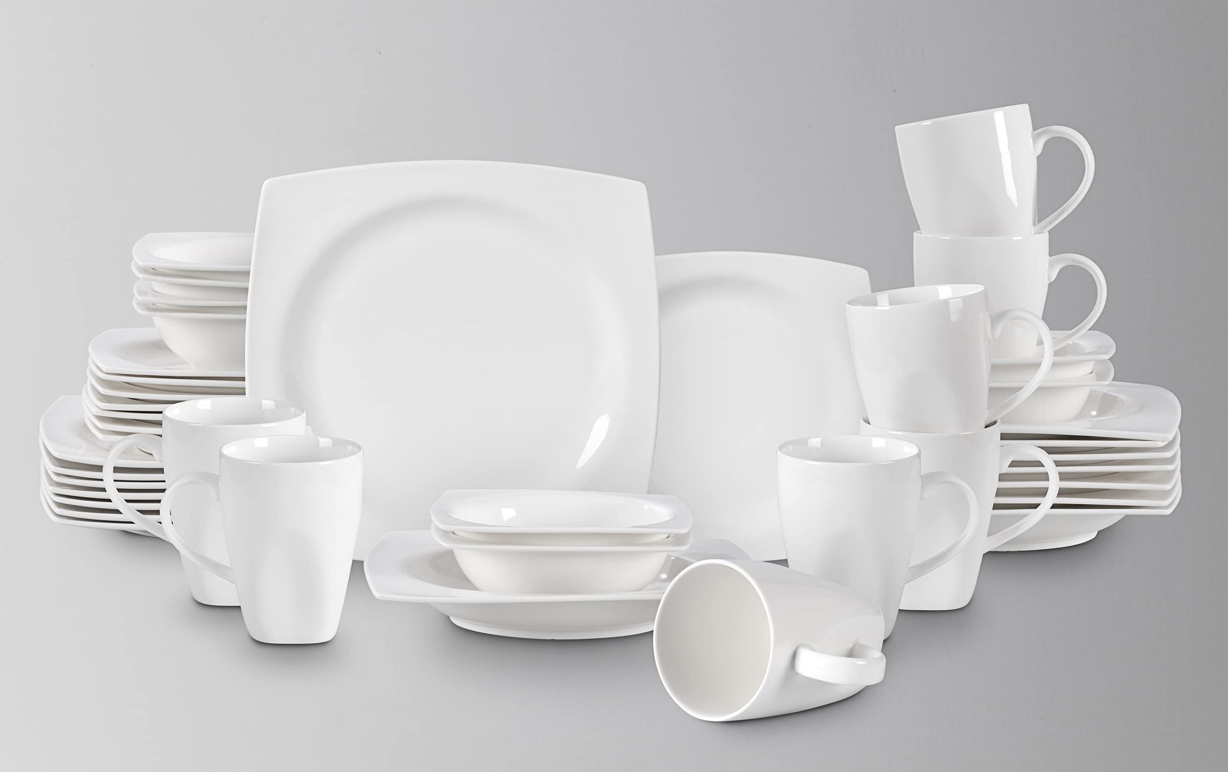 HomeVss, New Bone China Dinnerware SEt, Rim Square Shape, 40pc Set