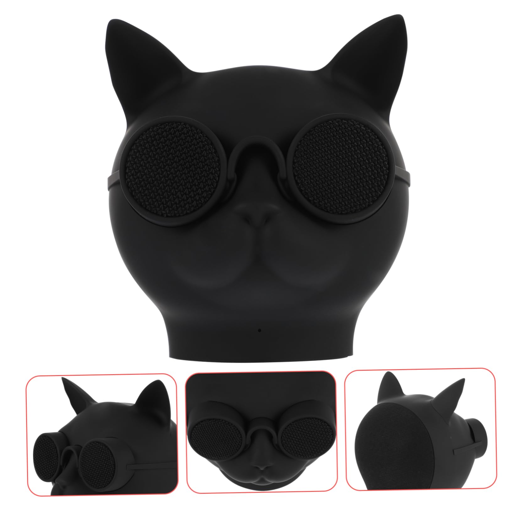 Gatuida Mini Enceinte sans Fil Connexion Haute Vitesse en Plastique Forme Tête de Chat Noir 1500mah pour Conférence Pratique et Usage Quotidien